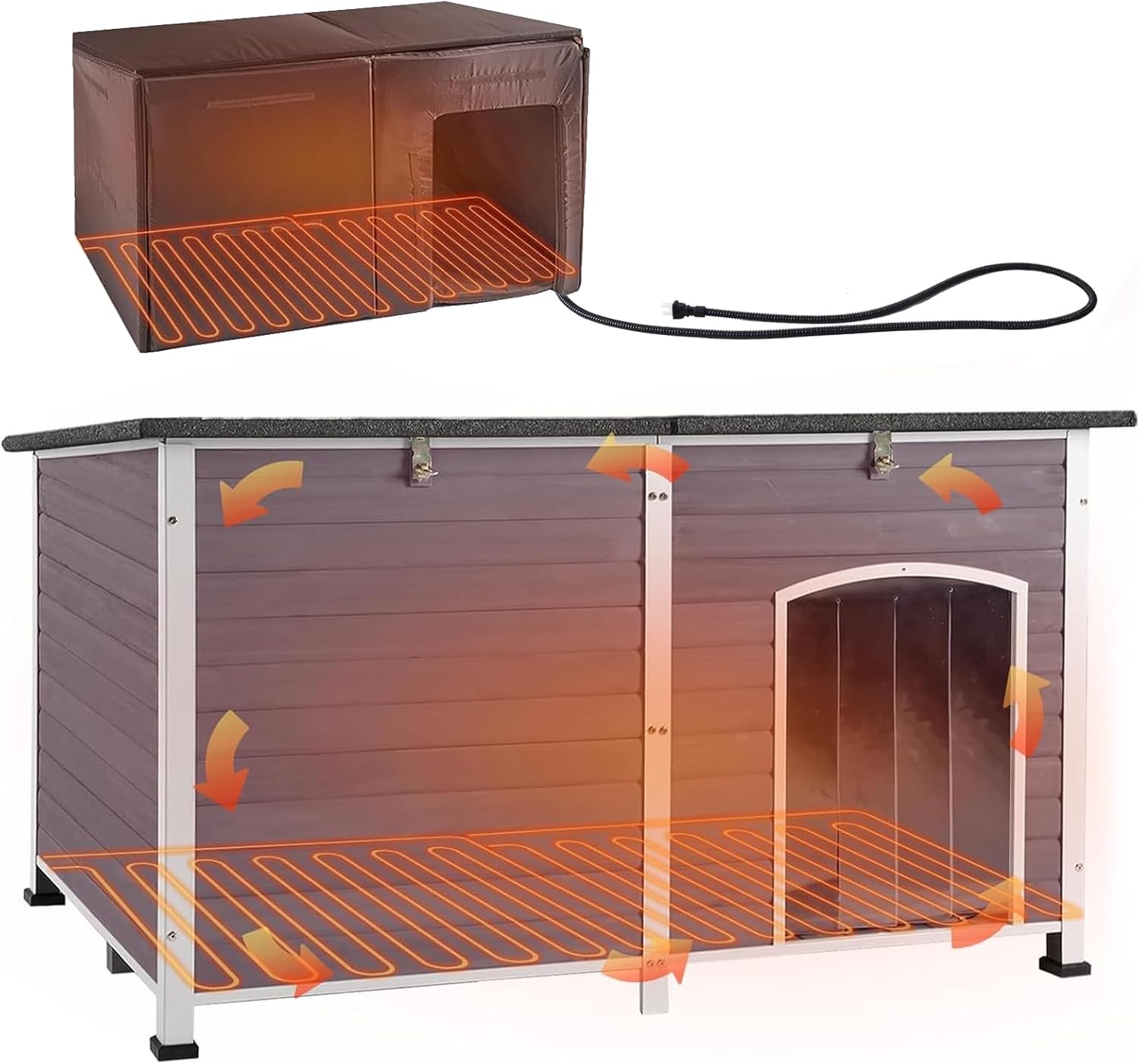 Aivituvin 59-inch heated dog house with 6-sided insulation and iron frame